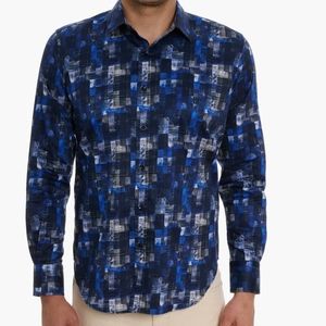 Robert Graham blue abstract classic fit button down 100% cotton shirt Sz M